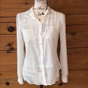 slightly off white button up blouse